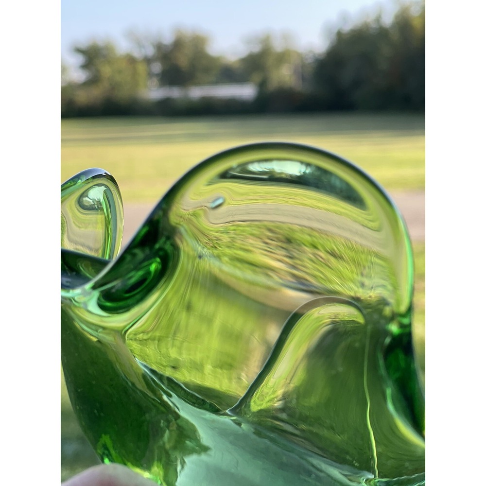 Vintage Art Glass Handkerchief Candy Bowl Pedestal Green Clear Base Epic Finger‎ - Picture 11 of 16